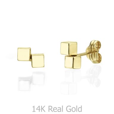 14K Yellow Gold Women's Earrings - Golden Cubes