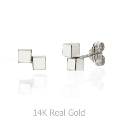 14K White Gold Women's Earrings - Golden Cubes