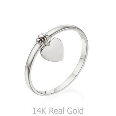 Ring with Charm in 14K White Gold - Heart Charm