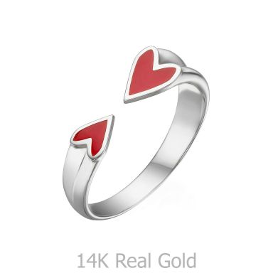 Open Ring in 14K White Gold - My Heart (Red)