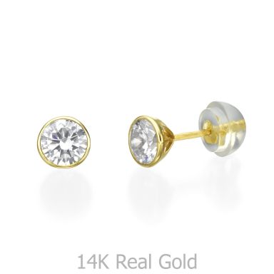 14K Yellow Gold Kid's Stud Earrings - Circle of Monica